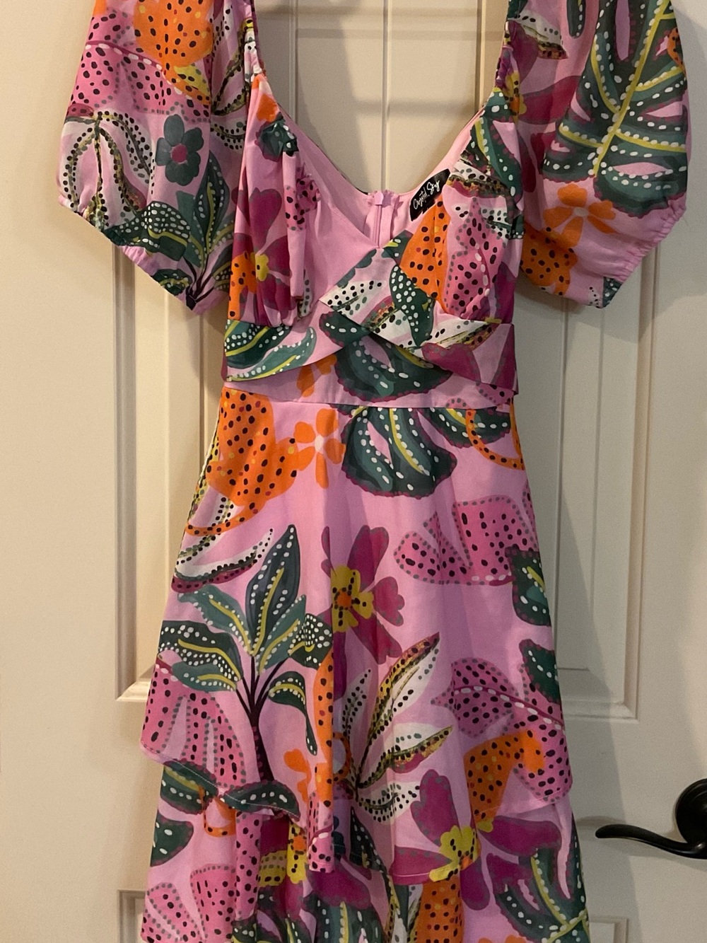 Floral Puff-Sleeve Mini Dress in Pink, L, NWOT